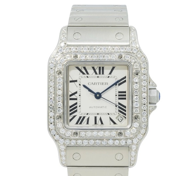 Cartier Accessories - Cartier Silver and White Diamond-Accented Watch 32mm Santos Galbee XL